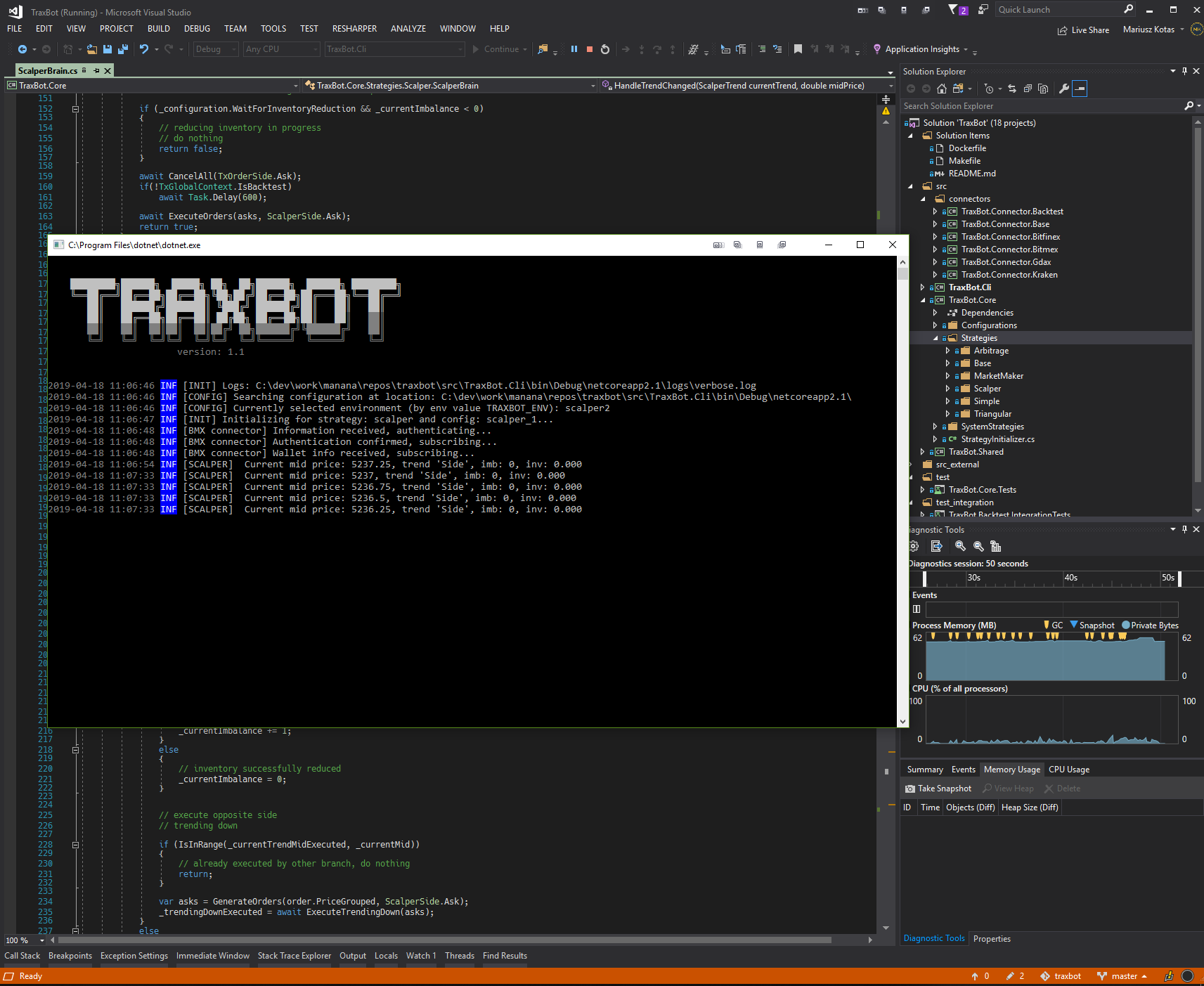 Screen of TraXBot